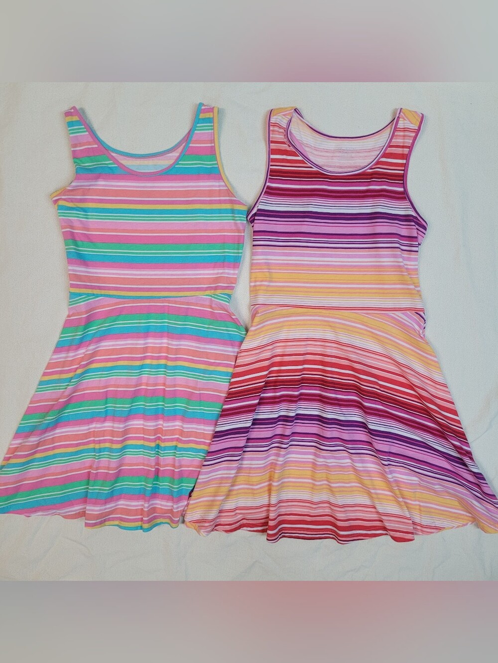 Never Worn, 2 Girls 10/12 summer Tank dresses, stripes skater twirling dress
